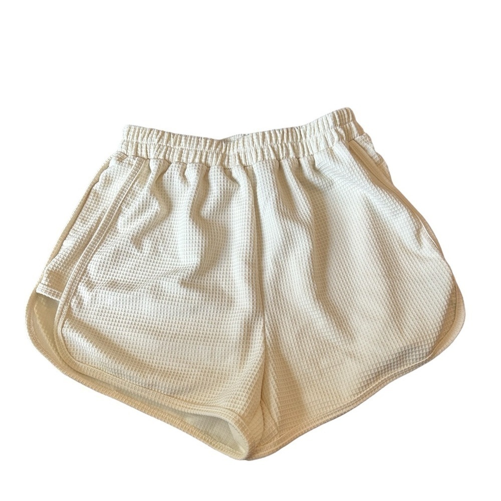 CIDER High Elastic Waist Shorts / Beige / Size Small / Waffle Knit
